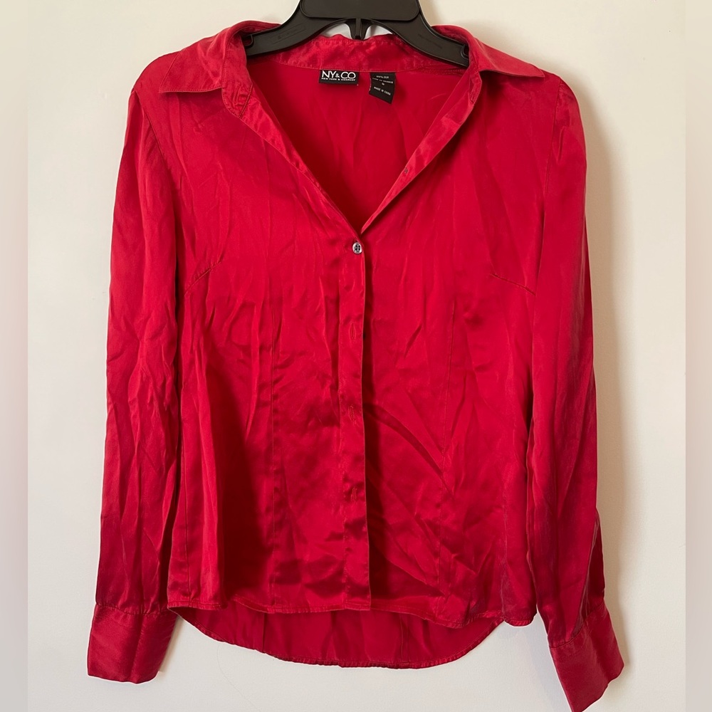 Ny&Co silk red button up blouse
